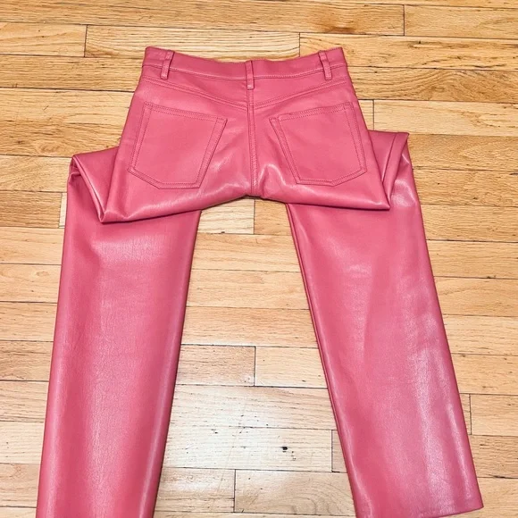 Wilfred Aritzia The Melina Faux Vegan Leather Straight Leg Pants Size 0 Pink - Picture 7 of 10